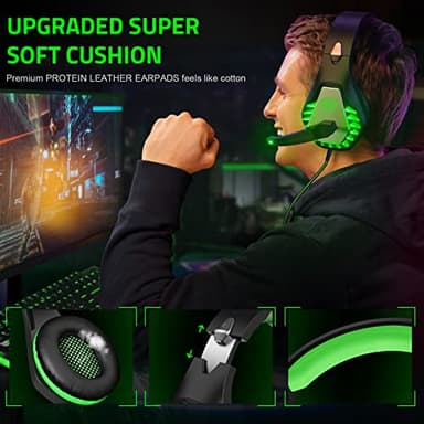 Pacrate Gaming Headset with Microphone for PC, PS4, PS5, Switch, Xbox Series X/S, Noise Cancelling Gaming Headphones with LED Lights for Kids Adults, Black Green - Image 5