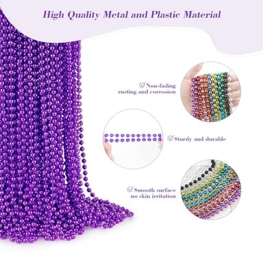 72 PCS Purple Bead Necklaces, Purple Mardi Gras Beads, Halloween Beads Necklaces, 33 Inch Round Beaded Necklaces Costume Necklace for Mardi Gras Christmas Halloween Party Favors - Image 2