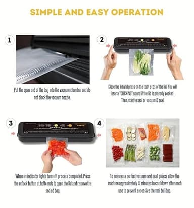 MEGAWISE Model B 2025 Vacuum Sealer | Powerful & Compact | One-Touch Automatic Food Sealer for Cold, Wet, Moist, and Dry Foods | Compatible with Thick, Medium, and Thin Bags | OMNI MACHINE (Black) - Image 7
