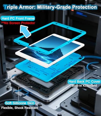 CCMAO iPad 9th Generation Case, iPad 8th/7th Generation Case, iPad 10.2 2021/2020/2019 Case with Kickstand, Heavy Duty Shockproof Hybrid Three Layer Protective Cover for Kids Boy Girl, Black+Sky Blue - Image 5