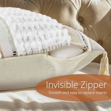 Silkena Decorative Lumbar Pillow Cover 14x36 Boho Long Body Pillow Cover for Bed Beige Farmhouse Neutral Accent Textured Throw Pillowcase for Bedroom Living Room Couch Sofa Home Decor (Cover ONLY) - Image 3