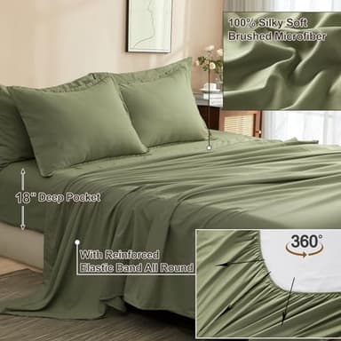 PHF 7 Pieces California King Comforter Set, Lightweight Bed in A Bag & 18" Sheet Set for All Season, Ultra Soft Cozy Bedding with Comforter, Sheets, Pillowcases & Shams, Olive Green - Image 4