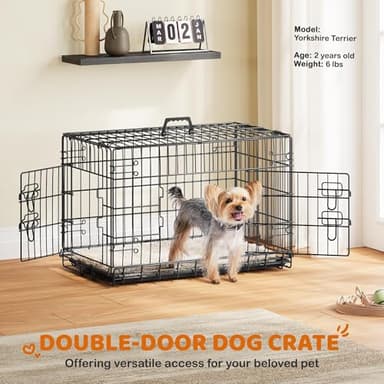 Yaheetech 30 inch Double Door Dog Crate w/Divider for Puppy, Collapsible Metal Dog Kennel with Removable Tray, Portable Travel Cage, Black - Image 3