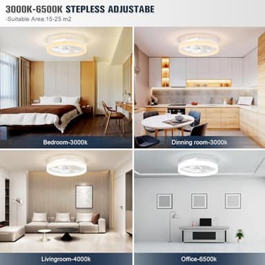 VOLISUN Low Profile Ceiling Fans with Lights and Remote, 19.7in Fandelier Ceiling Fan Flush Mount, 3000K-6500K Smart Bladeless LED Fan Light, White Modern Ceiling Fans with Lights for Bedroom - Image 3