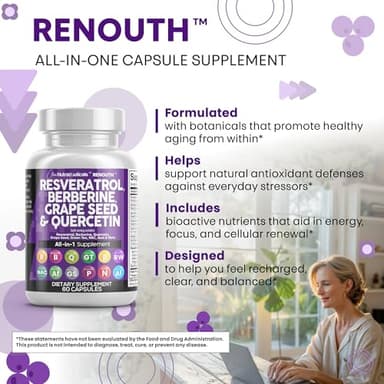 Clean Resveratrol Supplement | Berberine Grape Seed Extract Quercetin Green Tea Extract Acai Noni Polyphenol Supplement for Women & Men Anti Aging N-Acetyl Cysteine NAD Booster - Image 6