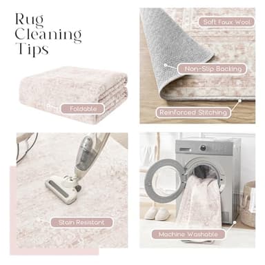 Light Pink Bedroom Rugs 6x9 Aesthetic Cute Boho Floral Feminine Soft Faux Wool Machine Washable Carpet Area Rugs for Kids Room Playroom Office - Image 4