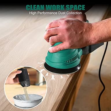 5-Inch Random Orbital Sander, HYCHIKA 13000RPM Electric Orbital Sander with 6 Various Speeds, Palm Sander with 12 Pcs Sandpapers, 1 Pcs Dust Bag, Fit for Woodworking/Sanding - Image 5