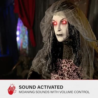 Haunted Hill Farm Rising Ghost Bride by Tekky, Battery-Operated, Sound Activated Animatronic with Sound Effects and Lights for Indoor or Covered Outdoor Creepy Halloween Decoration - Image 5