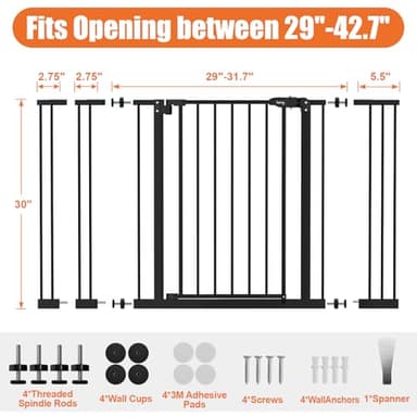 keny 29"-42.7" Baby Gate for Stairs, Auto Close Dog Gate for Doorways, No Drilling Needed, Safety Barrier for Kids and Pets, 30" Tall, Black - Image 6