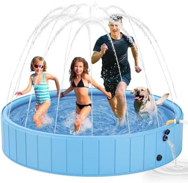 YSJILIDE Dog Pools for Large Dogs, 2-in-1 Sprinkler Pool for Kids Non-Slip Dog Swimming Pool for Outdoor Backyard Kids Dogs Ducks and Pet Baths 70" x 12" - Image 2