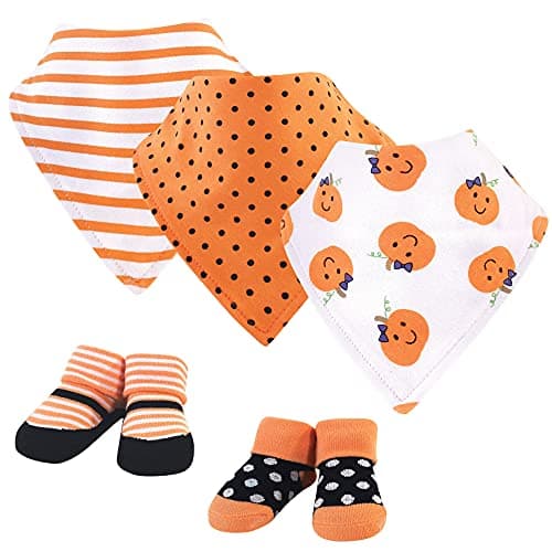 Hudson Baby Unisex Baby Cotton Bib and Sock Set, Girl Pumpkin, One Size
