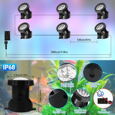 T-SUNUS 6-in-1 Color Changing Underwater Pond Light, IP68 Waterproof LED Fountain Lights with Bluetooth APP Control, RGB Submersible Landscape Spotlights for Aquariums Waterfalls Fountains Fish Tanks - Image 3