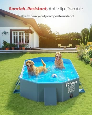 Peteast Foldable Dog Pool with Sturdy Square Design, Durable 82" Lx46 Wx12 D Extra Large Portable Pet Bathtub with Reinforced Sidewalls for Stability, Ideal for Indoor & Outdoor Use (Blue&Dark Gray) - Image 4