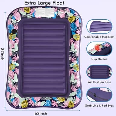 Tanning Pool Lounger Float, OKSUWATER 87" x 63" Pool Floats Adult with Headrest & Drink Holder, Blow-Up Bed Sun Tan Tub for Sunbathing, Beach, Backyard, Outdoor, Summer Water Party, XL - Image 6