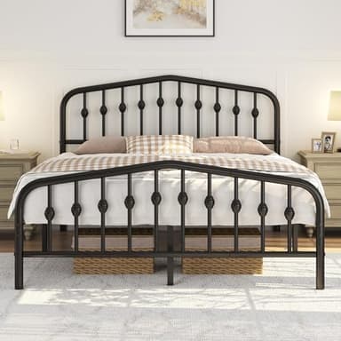 Yaheetech Metal Bed Frame Queen Size Metal Platform Bed Frame with Victorian Style Headboard/Footboard/Easy Assembly/No Box Spring Needed/Black - Image 1