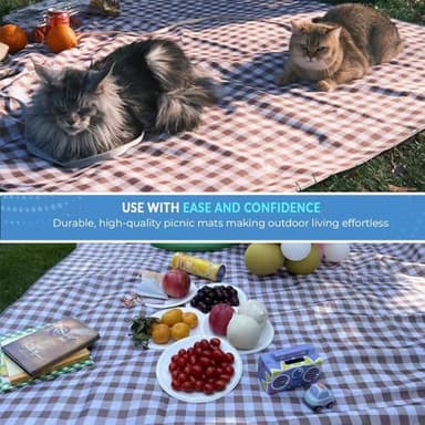 LRUUIDDE Oversize Picnic Beach Blanket, 80''x60'' Outdoor Waterproof Foldable Sandproof Blankets Plaid Picnic Mat for Beach Camping on Grass Picnic Blankets (Brown, 80x60in) - Image 7