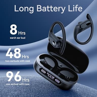 occiam Active Noise Cancelling Ear Buds Wireless Earbuds Bluetooth Headphones 96Hrs Playback LED Display Over-Ear Waterproof Earphones with Earhooks Mics Clear Call for Sport/Running/Workout Black - Image 3