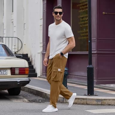 HOTake Men's Casual Cargo Joggers Sweatpants - Brown, X-Large - Image 7