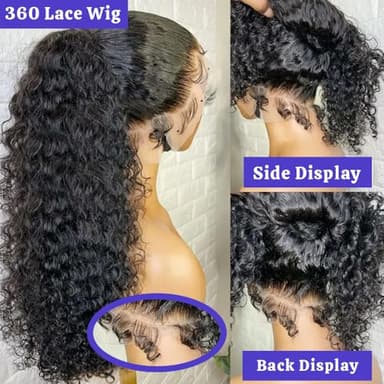 RJAOB Deep Wave 360 Lace Front Wigs Human Hair 28 Inch Invisi Strap HD Full Lace Front Wigs Human Hair Pre Plucked with Drawstring 180 Density Curly Wig 360 Glueless Lace Frontal Wigs for Women - Image 7