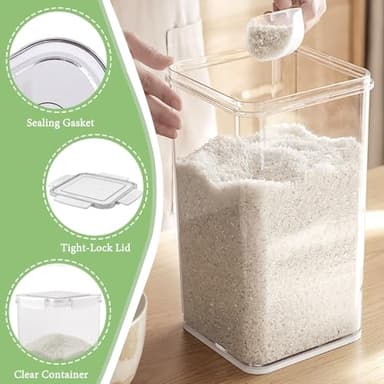 WBKTOOL Airtight Food Storage Container with Scoop - 12 Lbs Rice Container - 10 Lbs Flour Cereal Container with Lid - Clear Pet Food Storage Container for up to 7lbs of Dog Food or 5lbs of Cat Food - Image 2