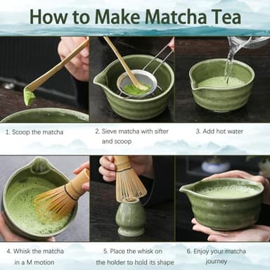 Buucup Matcha Set, Matcha Bowl with Spout, Matcha Whisk and Holder, Bamboo matcha Scoop and Stainless Sifter - 5 Pcs Jade Green Matcha Set Kit for Matcha Lover - Image 6