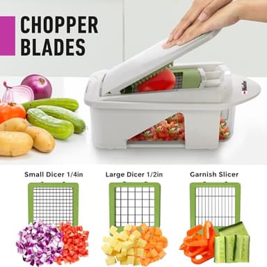 Mueller Pro-Series All-in-One, 12 Blade Mandoline Slicer for Kitchen, Food Chopper, Cucumber Slicer and Spiralizer, Cutter, Dicer, Grater, Gifts for Mom, Kitchen Essentials, White Sand/Green - Image 3