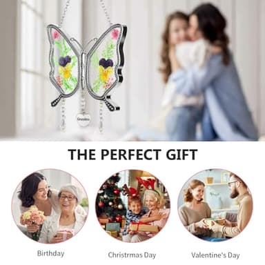 Gifts for Grandma Butterfly Suncatcher with Real Flowers Handmade Butterfly Wind Chime Gift for Grandma Nana Unique Birthday Gifts for Nana Hanging Ornament for Wall Window Garden - Image 6