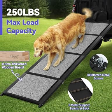 67''L & 20''W Portable Dog Ramp for Car - Extra Wide Pet Ramp Dog Ramps for Medium&Large Dogs with Non-Slip Rug Surface, Lightweight Dog Steps Stair Up to 250LBS, Get Into a Car SUV/Truck/RV/High Bed - Image 2