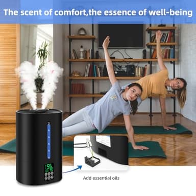 Coolfiqu 6L Humidifiers for Bedroom Large Room Home, Cool and Warm Humidifier for Plants Mist Top Fill Desk Humidifier Essential Oil Diffuser, Quiet Humidifiers with Adjustable Mist,360°Nozzle-Black - Image 8