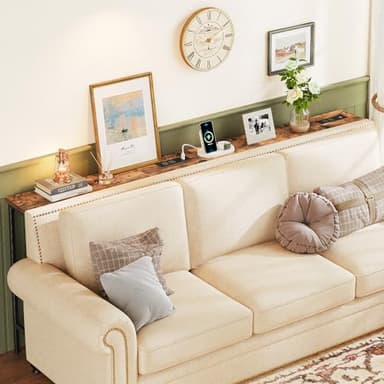 SUPERJARE 5.9 Inch Narrow Console Table with Outlet, Sofa Table Set of 2, Total Length 78.8'', Behind Couch Table, Long Entryway Tables with Charging Station, for Living Room, Hallway, Rusitc Brown - Image 6