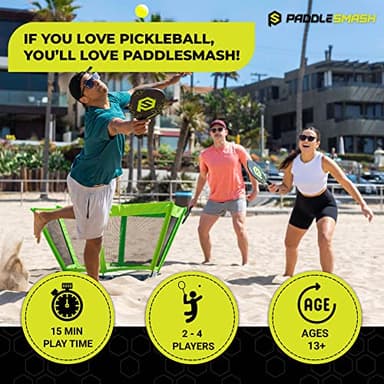 PaddleSmash - Pickleball Yard Game, As Seen on Shark Tank - Beach, Backyard, Lawn, Outdoor Activities for Adults and Family - Easy Assembly, Includes 4 Paddles, 2 Balls & Case - Image 4