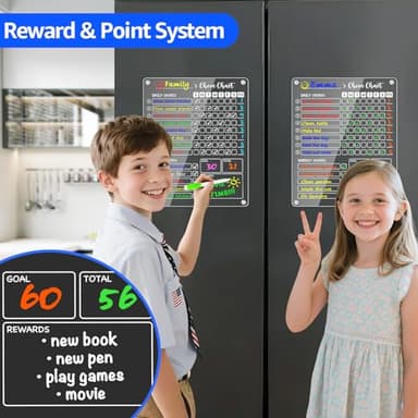 PigPotParty Acrylic Magnetic Chore Chart for Kids on Fridge – 2 Pack 9.5"x12" Weekly Dry Erase Chore Board with 8 Fine Tip Colorful Markers and 1 Towel – for Multiple Kids, Teens and Family - Image 5