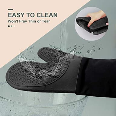 sungwoo Extra Long Silicone Oven Mitts, Heat Resistant Oven Gloves with Quilted Liner Non-Slip Textured Grip Perfect for BBQ, Baking, Cooking and Grilling - 1 Pair 14.6 Inch Black - Image 6