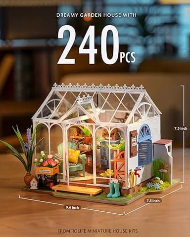 Rolife DIY Miniature Dollhouse Kit, Build 9.6" Greenhouse Diorama Kit Building Set with LED Room Hobby Craft for Aduls Uniue Gifts for Teens (Dreamy Garden) - Image 2