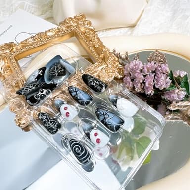 24pcs Halloween Press on Nails Medium Almond Fake Nails with 3D Spider Designs Spider Web False Nails French Tip Acrylic Nail Full Cover Glue on Nails for Women Holiday Nail Decoration - Image 9