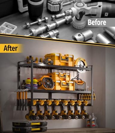 SOYEEZE Power Tool Organizer & Storage Wall Mount - Heavy Duty Metal 8 Drill Holder, 3 Layer Premium Garage Utility Power Tool Rack &Tool Shelf,Great as Gifts for Men Father's Day-Large-Black - Image 5