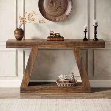 Tribesigns Farmhouse Console Table, 55-Inch Rustic Sofa Table with Storage, Industrial Wooden Entryway Table for Hallway, Living Room, Dark Brown - Image 3