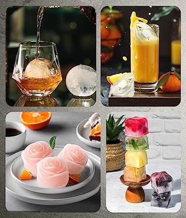 Ice Cube Tray with Lid, Silicone Ice Molds with Round, Square, Diamond, Rose, Large Ice Cube Mold for Whiskey, Bourbon, Cocktails, Easy Release BPA Free, Set of 2 - Image 6