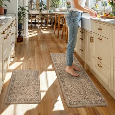 KIMODE Anti Fatigue Kitchen Mat, Boho Distressed Kitchen Rugs Sets of 2, Non Slip Kitchen Mat for Floor, Cushioned Comfort Standing Mat for Sink, Laundry, Office, Desk 17"x47"+17"x29" - Image 8