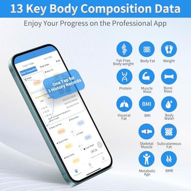 Homebuds Digital Bathroom Scale for Body Weight and Fat, Weighing Professional Since 2001, Body Composition Monitor for BMI Fat Water Muscle with App, 400lb, Blue - Image 3