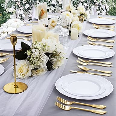 DaYammi 60PCS White Plastic Plates, Heavy Duty White Disposable Plates Premium 10inch Dinner Plates Hard Plastic Plates Disposable for Party Wedding Bridal Shower - Image 4