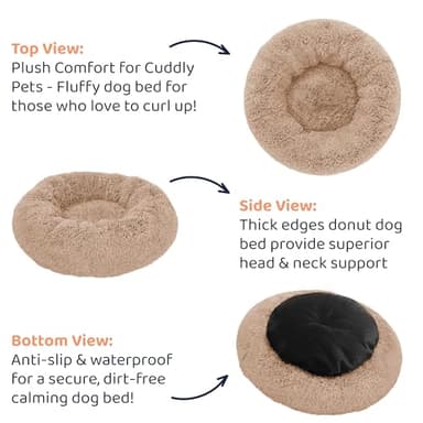 Petloox Donut Dog Bed - Premium Comfort for Anxiety Relief - Fluffy & Calming Design with Ultra-Plush Support | Cozy Round Dog Bed with Super Soft Circle Style (Size M Camel) - Image 3