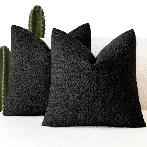Foindtower Pack of 2, Decorative Textured Boucle Throw Pillow Covers Accent Solid Pillow Cases Neutral Soft Cozy Couch Cushion Case for Chair Sofa Bedroom Living Room Home Decor 26 x 26 Inch Black - Image 1