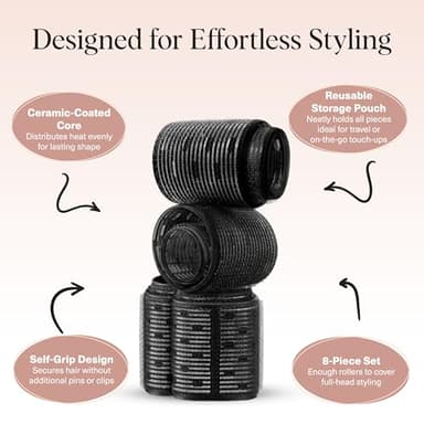Kitsch Ceramic Thermal Hair Rollers for Women – Self Grip Hair Curlers for Heatless Curls Overnight - Volumizing Large Rollers for Short & Long Hair - For Long Lasting Frizz-Free Curls - Black, 8pcs - Image 4