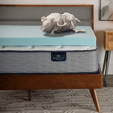 Serta ThermaGel Cooling, Pressure-Relieving Memory Foam Mattress Topper, 3 Inch, King,Blue - Image 1