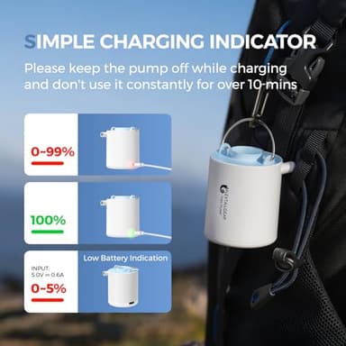 FLEXTAILGEAR Air Pump for Inflatables,Tiny Pump Portable Air Pump,Ultra-Mini Pump with 1300mAh Rechargeable Battery to Inflate Deflate for Pool Floats Air Mattress Vacuum Storage Bags (Blue) - Image 5