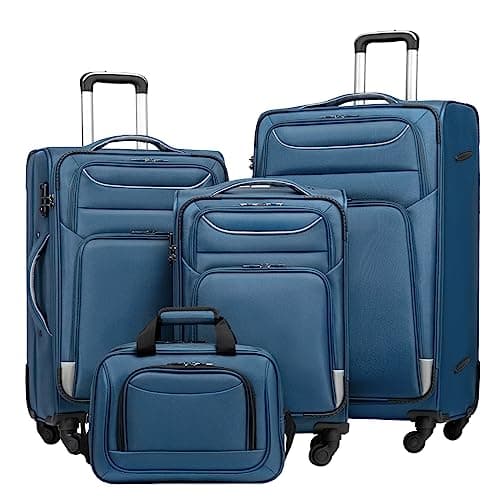 Coolife Luggage 4 Piece Set Suitcase Spinner TSA Lock Softshell lightweight (blue+sliver) - Image 1