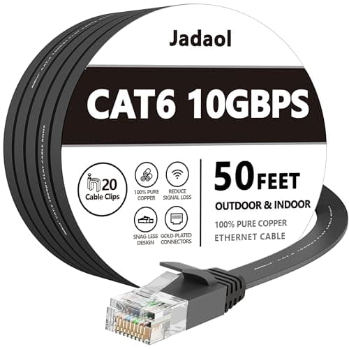 Jadaol Cat 6 Ethernet Cable 50 ft, Outdoor & Indoor 10Gbps Support Cat8 Cat7 Network, Flat RJ45 Internet LAN Computer Patch Cable for Router, Modem, Switch, Gaming Consoles, Streaming Devices, Black - Image 1