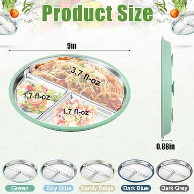BUSOHA 3 Pack Stainless Steel Kids Plate Set - 9” Divided Toddler Baby Plates with Silicone Sleeves with Suction 2-in-1 Anti Breakage Metal Toddler Bowls Microwave Dishwasher Safe - Image 3