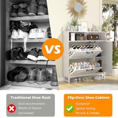 Betterhood Shoe Cabinet for Entryway with 2 Flip Drawers, Slim Freestanding Shoe Rack Organizer, Entryway Shoe Cabinet with Open Storage for Foyer and Hallway, White - Image 5